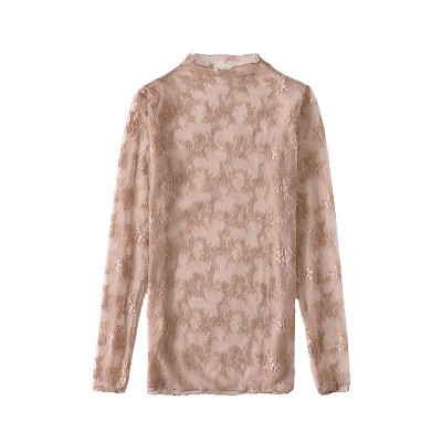 2020秋冬蕾丝打底衫女长袖半高领内搭镂空雪纺洋气性感网纱上衣图5