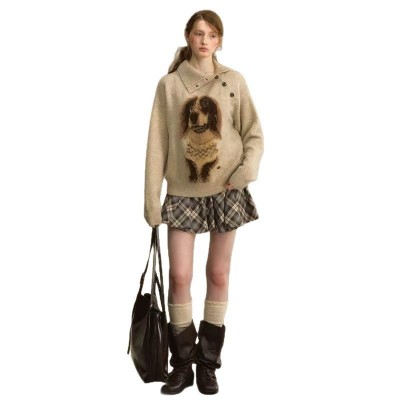 【绵羊绒】洋气针织衫刺绣小狗毛衣气质内搭羊毛打底衫加厚秋冬季图4