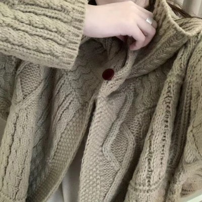 慵懒风厚实翻领麻花毛衣外套女秋冬季宽松设计感软糯针织开衫外穿图4