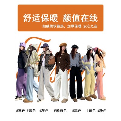 2025秋冬季大码卫裤加厚男女lulu同款束脚宽松直筒阔腿休闲运动裤图2