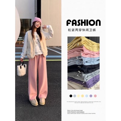 2025秋冬季大码卫裤加厚男女lulu同款束脚宽松直筒阔腿休闲运动裤
