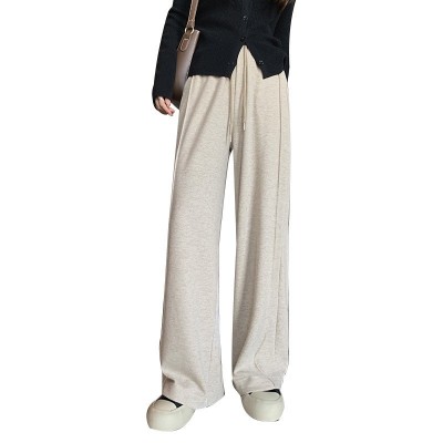 新款窄版阔腿裤女垂坠感长裤秋冬加绒宽松慵懒直筒糯米裤高腰显瘦图4