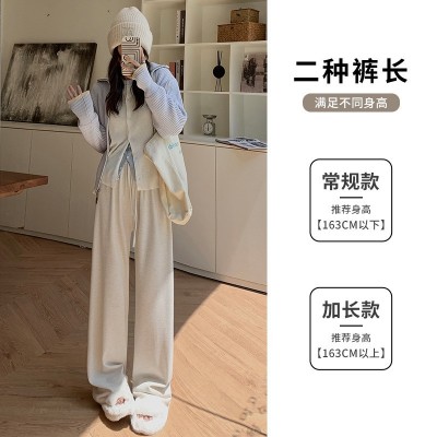 裤子女2025春秋冬季新款加绒糯米裤小个子高腰休闲垂感直筒阔腿裤图2