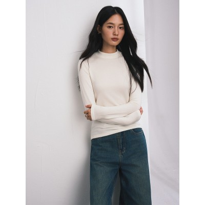 天丝醋酸羊毛打底衫女秋冬新款中领圆领上衣基础款内搭半高领T恤图2