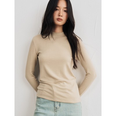 天丝醋酸羊毛打底衫女秋冬新款中领圆领上衣基础款内搭半高领T恤