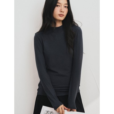 天丝醋酸羊毛打底衫女秋冬新款中领圆领上衣基础款内搭半高领T恤图5