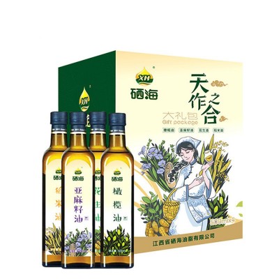 xh硒海有机亚麻籽油一级冷榨500ml*4瓶礼盒装团购福利厂家批发图5