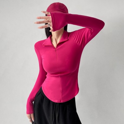 品质严选打底衫女秋季2023新款拉链设计感弧形下摆不规则t恤上衣图2