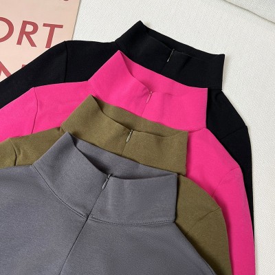 品质严选打底衫女秋季2023新款拉链设计感弧形下摆不规则t恤上衣图3