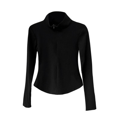 品质严选打底衫女秋季2023新款拉链设计感弧形下摆不规则t恤上衣图5