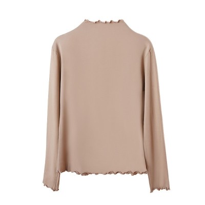 严选秋冬新款木耳边打底衫女秋冬新款椰油面膜衣内搭修身上衣长袖图4