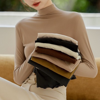 椰油面膜衣打底衫秋冬新款半高领女内搭长袖修身打底衣中领上衣女图2