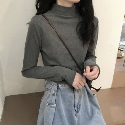 磨毛加厚半高领德绒打底衫秋季2025新款内搭长袖T恤学生上衣女装图3