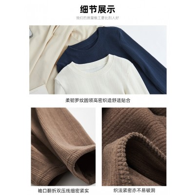 新款螺纹小圆领打底衫女内搭高级感秋冬季长袖t恤可外穿德绒上衣图4