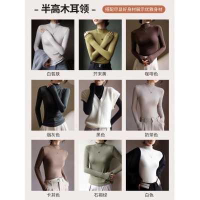 【蛋白打底衣】莫代尔半高领木耳边打底衫女秋冬季内搭长袖上衣图3