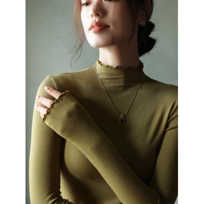 【蛋白打底衣】莫代尔半高领木耳边打底衫女秋冬季内搭长袖上衣