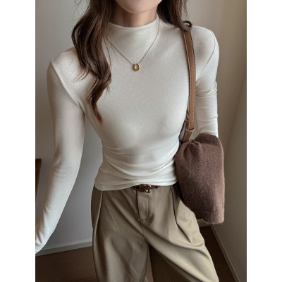 天丝莱赛尔磨毛半高领长袖打底衫女士内搭秋冬季舒服绒高级感简约图2