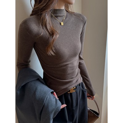 天丝莱赛尔磨毛半高领长袖打底衫女士内搭秋冬季舒服绒高级感简约图4