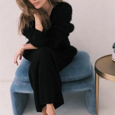 2025跨境热卖春秋仿貂开衫女慵懒风宽松毛衣外套柔软长袖针织衫女