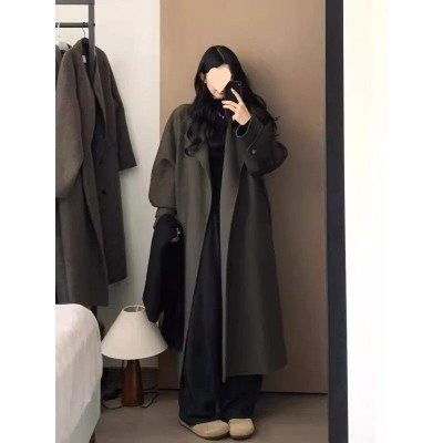 高克重黑色呢子大衣女2025秋冬季新款毛呢外套高级感小个子中长款图3