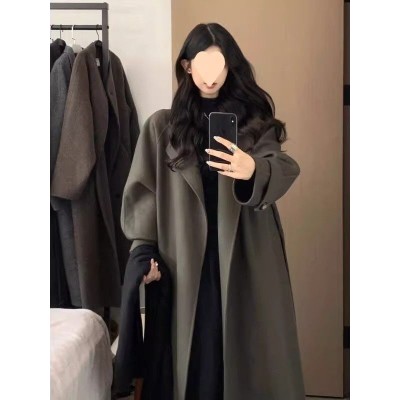 高克重黑色呢子大衣女2025秋冬季新款毛呢外套高级感小个子中长款