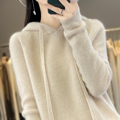 一线成衣100%纯羊毛2025秋冬新女短款纯色帽衫套头打底针织衫毛衣图3