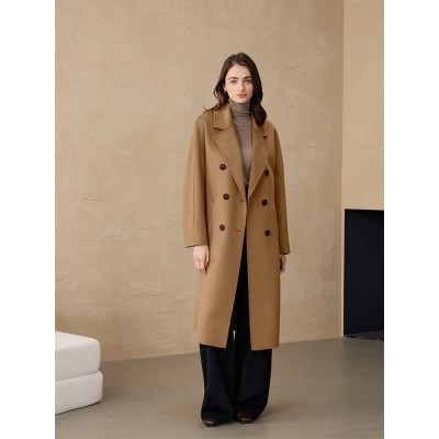 [合莹]大衣经典款101801双面呢纯山羊绒毛呢CEID大衣外套女 黄渝湘