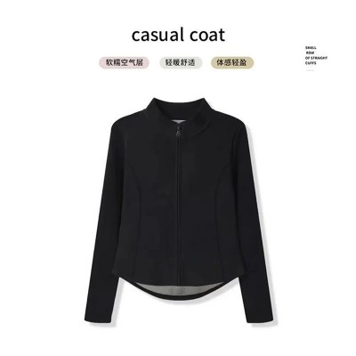 石墨烯蚕丝加厚立领上衣女秋冬显气质时尚显瘦百搭拉链瑜伽服外套图2