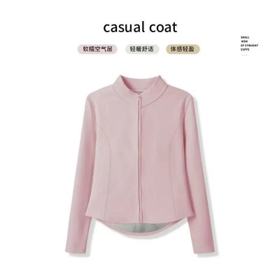 石墨烯蚕丝加厚立领上衣女秋冬显气质时尚显瘦百搭拉链瑜伽服外套图3