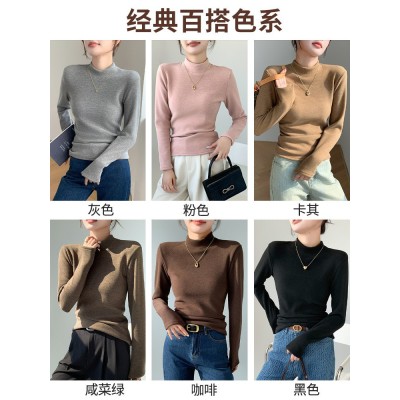 H252椰绒半高领打底衫女秋冬季内搭修身加绒加厚防风保暖长袖上衣图4