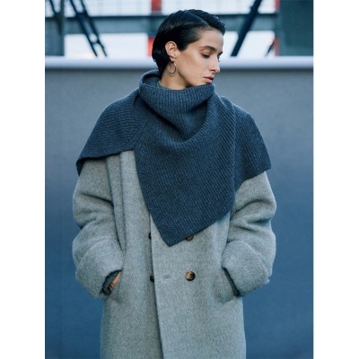 复古灰色针织披肩围巾女冬季高领套头叠穿脖套高级感外搭保暖围脖图3