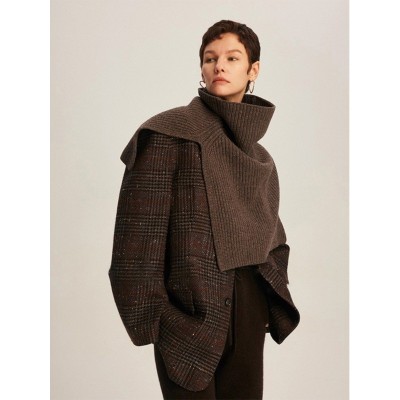 复古灰色针织披肩围巾女冬季高领套头叠穿脖套高级感外搭保暖围脖