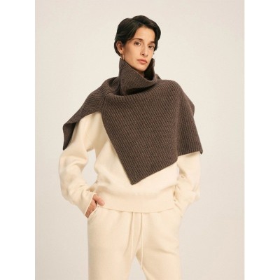 复古灰色针织披肩围巾女冬季高领套头叠穿脖套高级感外搭保暖围脖图4