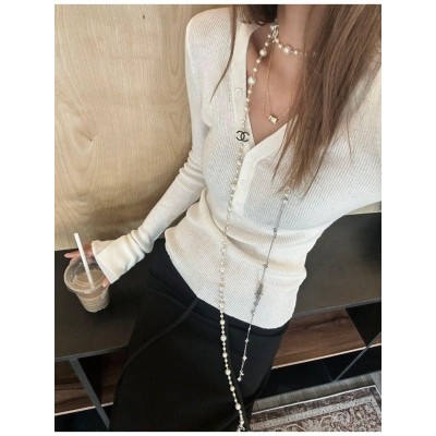 咖色V领纽扣长袖针织衫女秋冬毛衣内搭打底衫高级感洋气修身上衣图5