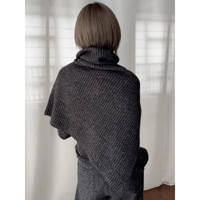 深灰色高领针织围巾女冬季高级感叠穿开叉套头脖套披肩斗篷围脖厚