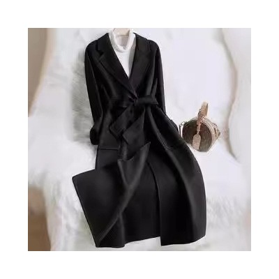 日韩外贸大衣女中长款2024秋冬新款时尚米白色气质修身毛呢外套女