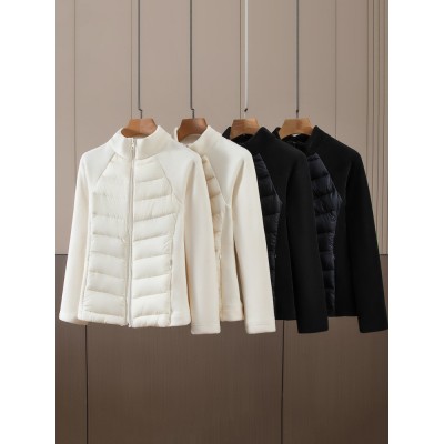 lulu家同款立领轻薄羽绒棉服女2025新款拼接内胆短款运动跑步外套