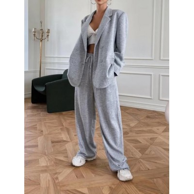 欧美外贸新款秋冬时尚潮流女式翻领开衫西服休闲松紧裤套装图3