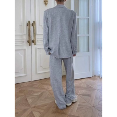 欧美外贸新款秋冬时尚潮流女式翻领开衫西服休闲松紧裤套装图5