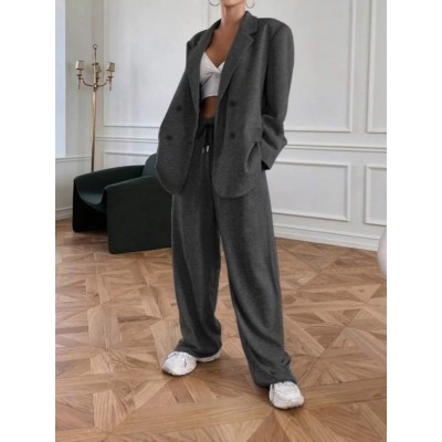 欧美外贸新款秋冬时尚潮流女式翻领开衫西服休闲松紧裤套装图4