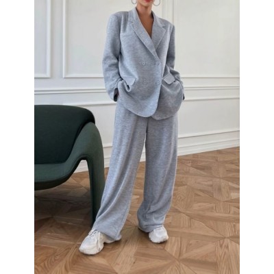 欧美外贸新款秋冬时尚潮流女式翻领开衫西服休闲松紧裤套装