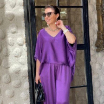 跨境货源欧美亚马逊2024新款套装时尚气质休闲V领短袖阔腿裤套装图3