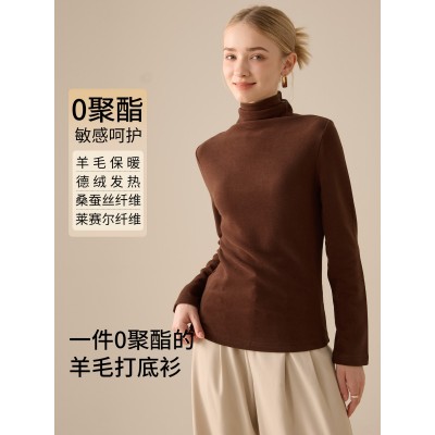 羊毛蚕丝堆堆领打底衫女2025新款秋冬德绒加绒加厚保暖内搭上衣图3