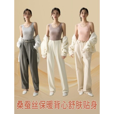 德绒保暖背心女士发热内搭内衣秋冬季羊绒无痕打底衫蚕丝加绒上衣图3