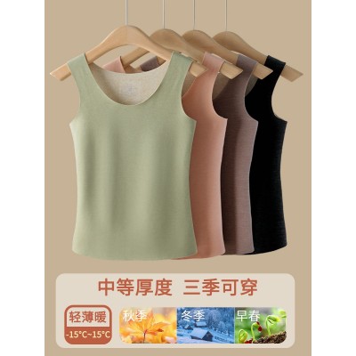 德绒保暖背心女士发热内搭内衣秋冬季羊绒无痕打底衫蚕丝加绒上衣图2