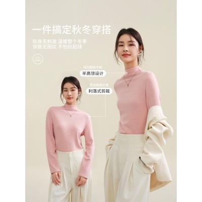 半高领保暖打底衫女2025秋冬女装内搭加绒加厚羊毛蚕丝长袖上衣图2