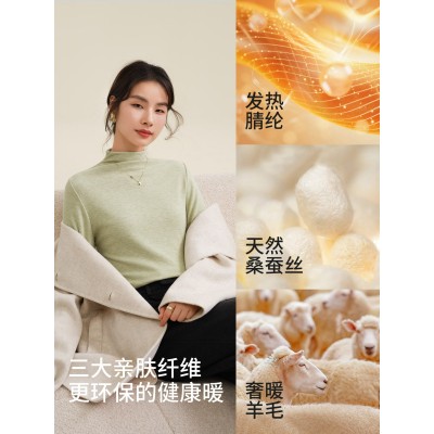 半高领保暖打底衫女2025秋冬女装内搭加绒加厚羊毛蚕丝长袖上衣图4