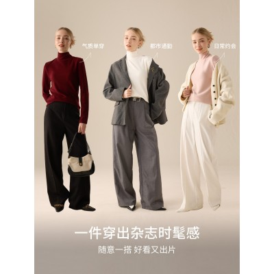莱赛尔天丝高领打底衫女2025秋冬羊毛蚕丝加绒加厚德绒保暖上衣图5