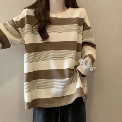 美式复古oversize条纹卫衣女春秋季薄款宽松bf慵懒风小众长袖上衣图5