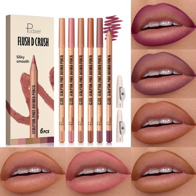 亚马逊Pudaier唇线笔套装6支装18色防水唇线口红笔彩妆批发图2